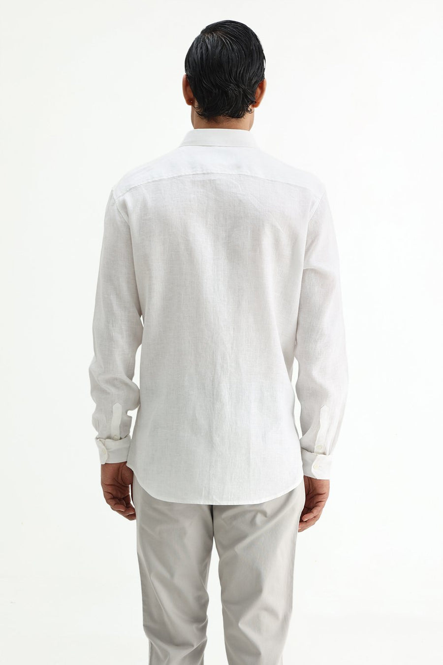 BASICS SLIM FIT CLOUD WHITE LINEN COTTON SHIRT
