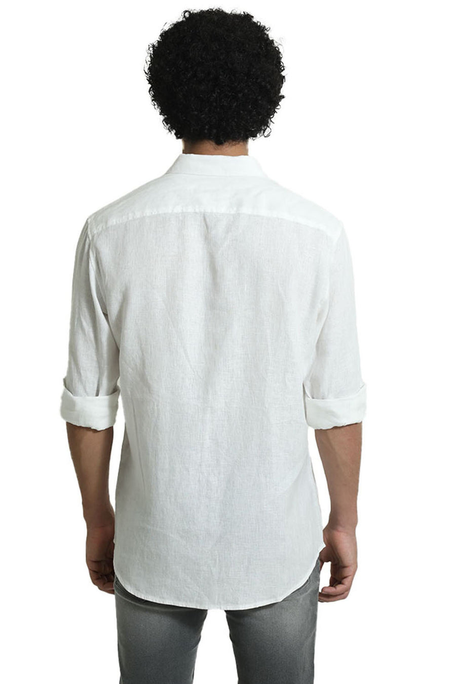 BASICS SLIM FIT CLOUD WHITE LINEN COTTON SHIRT
