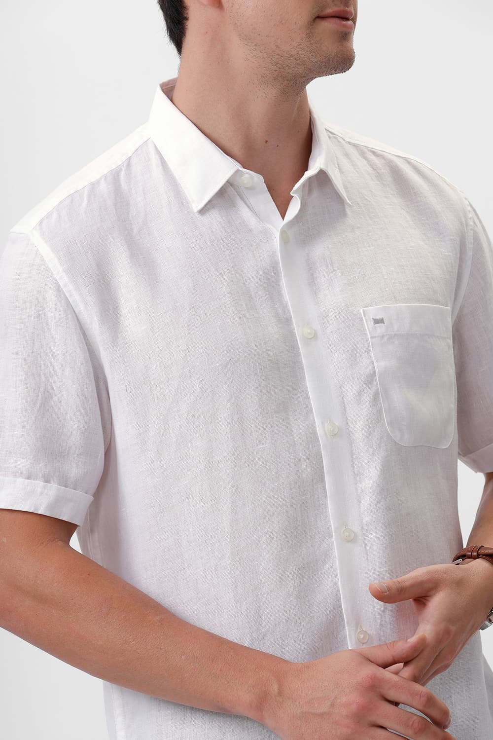 SLIM FIT LINEN COTTON HALFSLEEVES SHIRT