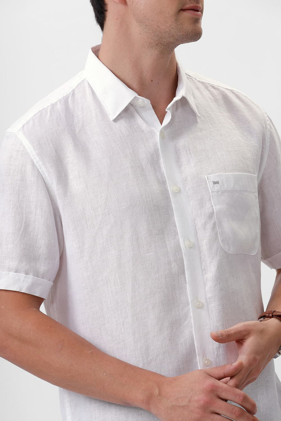 BASICS SLIM FIT CLOUD WHITE LINEN COTTON HALFSLEEVES SHIRT