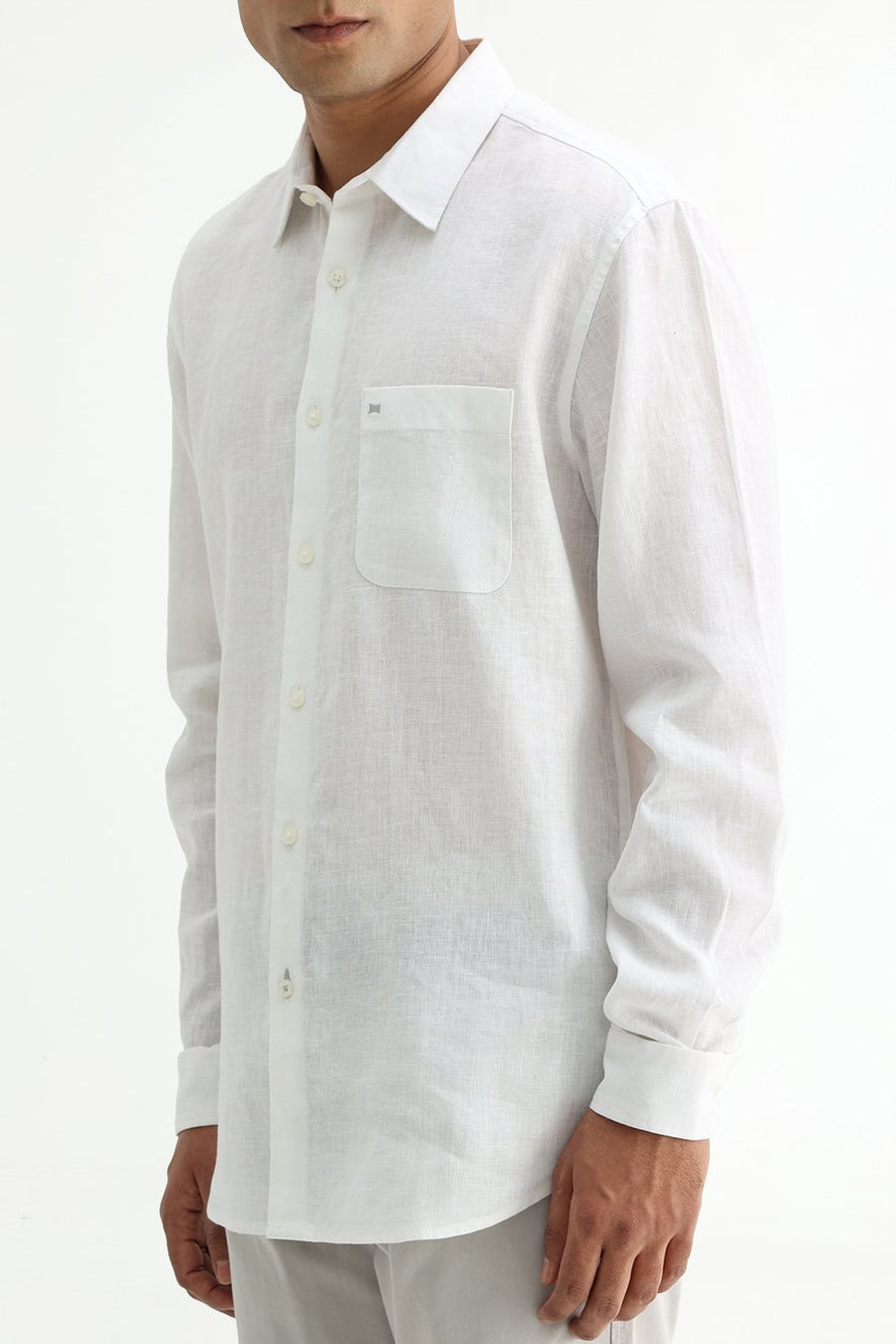 BASICS SLIM FIT CLOUD WHITE LINEN COTTON SHIRT