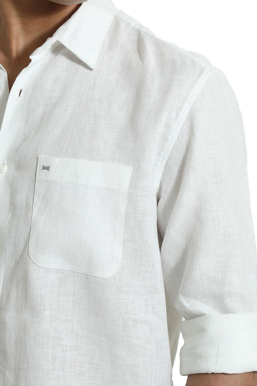 BASICS SLIM FIT CLOUD WHITE LINEN COTTON SHIRT
