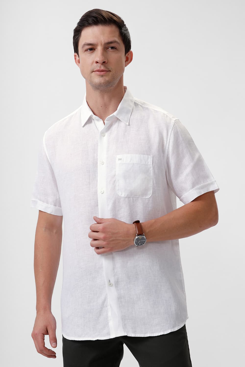 SLIM FIT LINEN COTTON HALFSLEEVES SHIRT