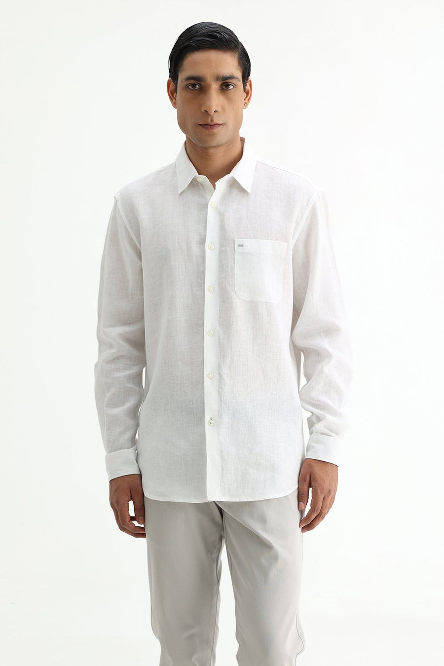 BASICS SLIM FIT CLOUD WHITE LINEN COTTON SHIRT