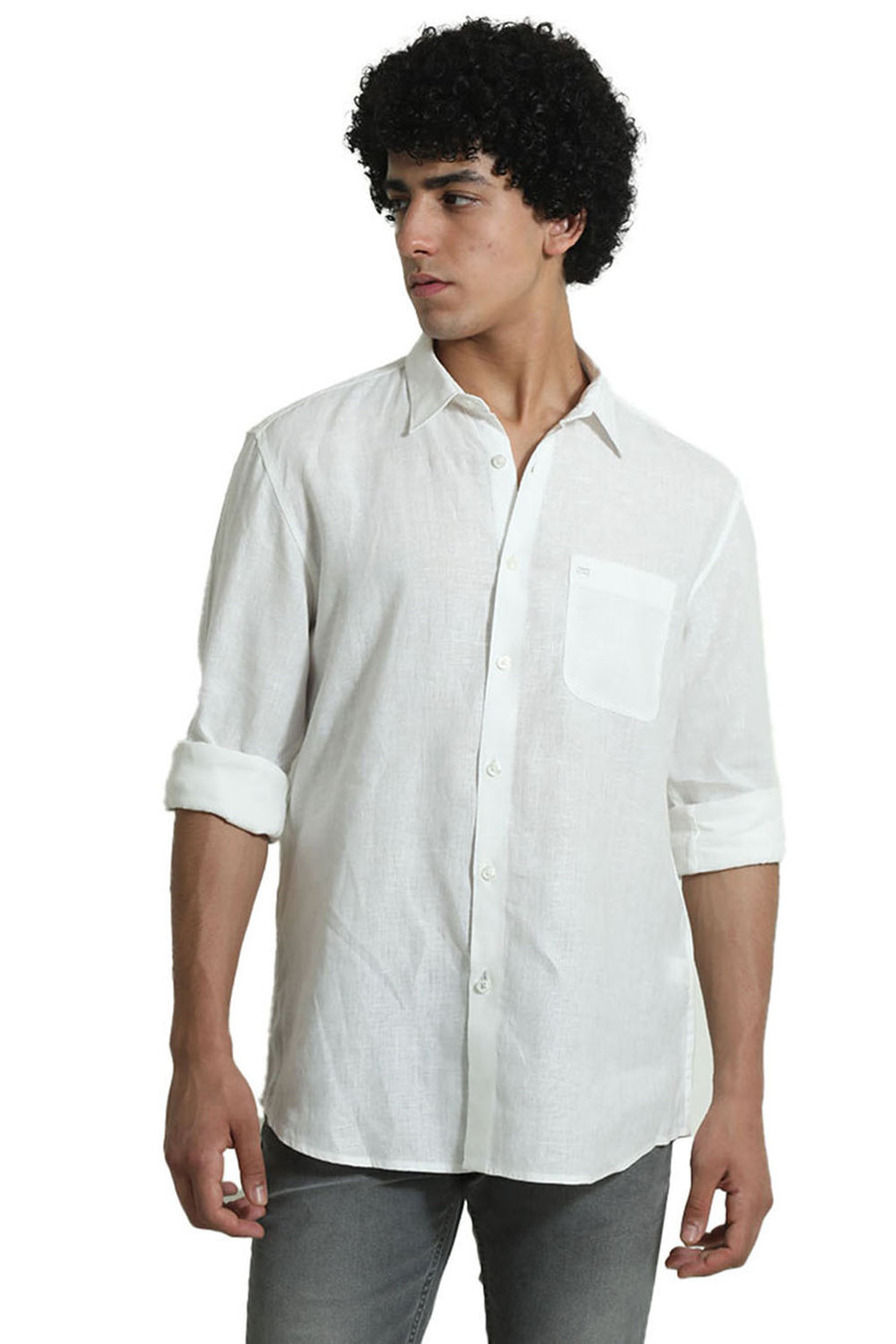 BASICS SLIM FIT CLOUD WHITE LINEN COTTON SHIRT