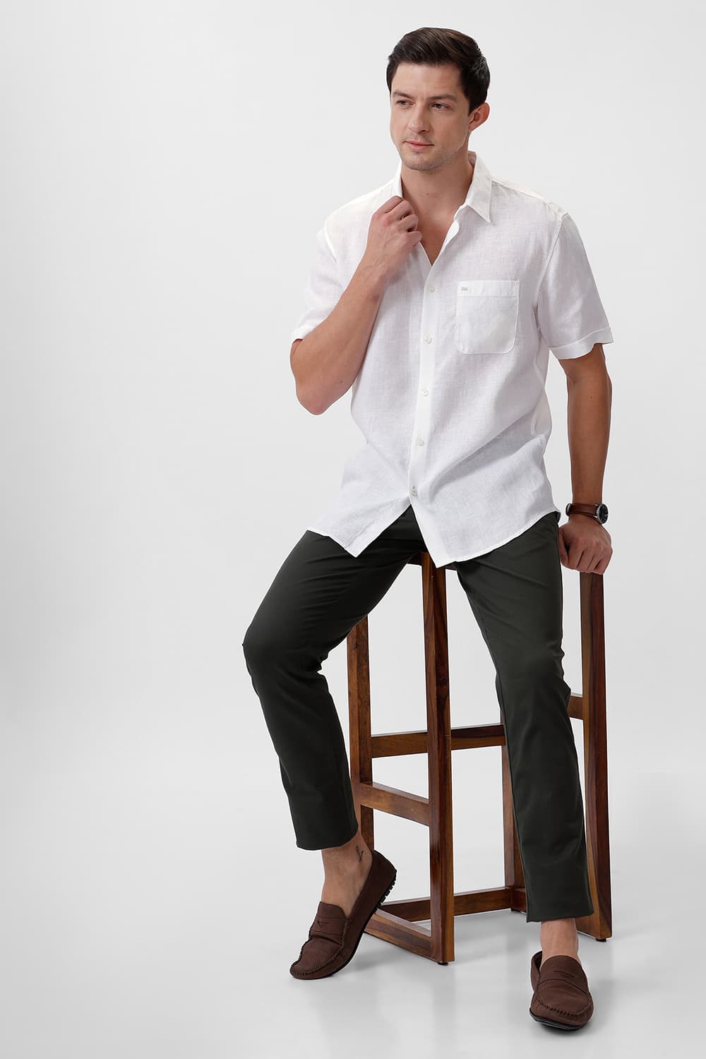 SLIM FIT LINEN COTTON HALFSLEEVES SHIRT