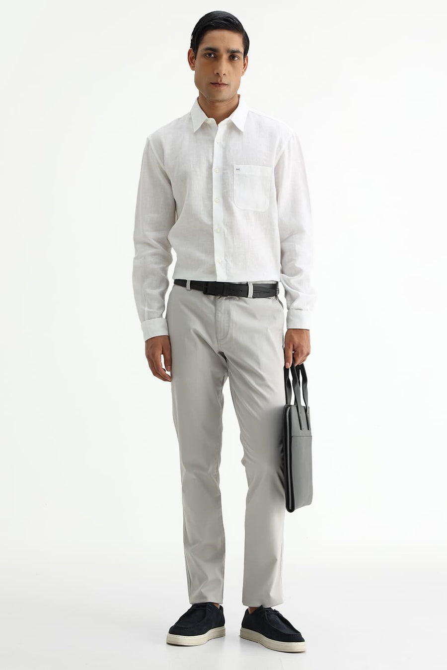 BASICS SLIM FIT CLOUD WHITE LINEN COTTON SHIRT