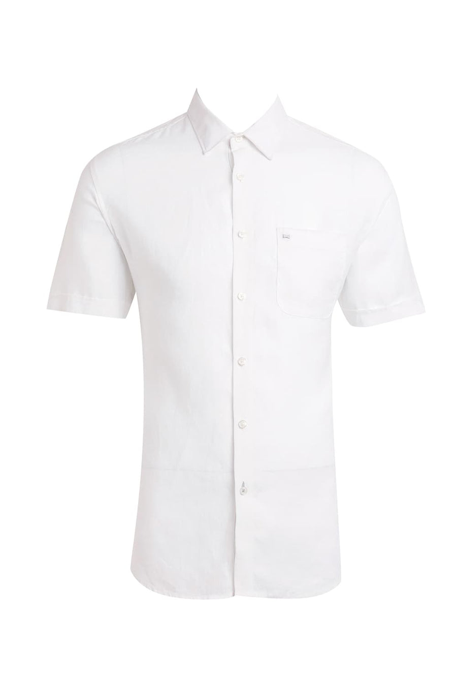 BASICS SLIM FIT CLOUD WHITE LINEN COTTON HALFSLEEVES SHIRT