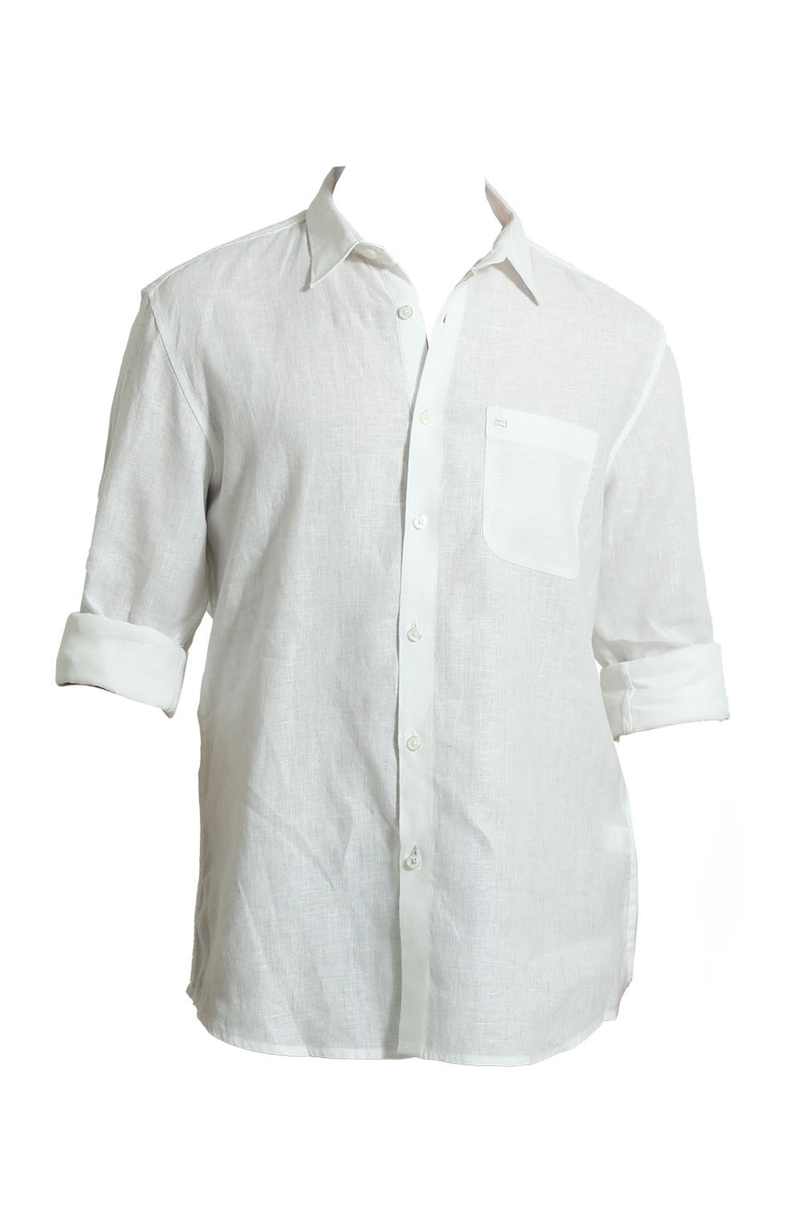 BASICS SLIM FIT CLOUD WHITE LINEN COTTON SHIRT