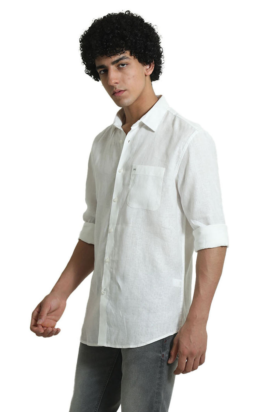 BASICS SLIM FIT CLOUD WHITE LINEN COTTON SHIRT