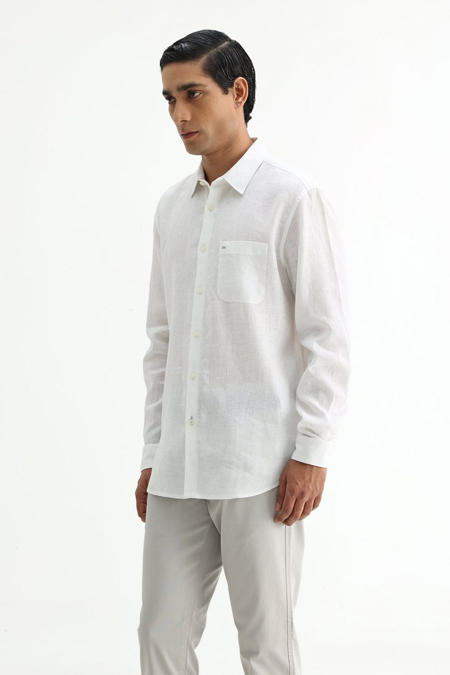 BASICS SLIM FIT CLOUD WHITE LINEN COTTON SHIRT