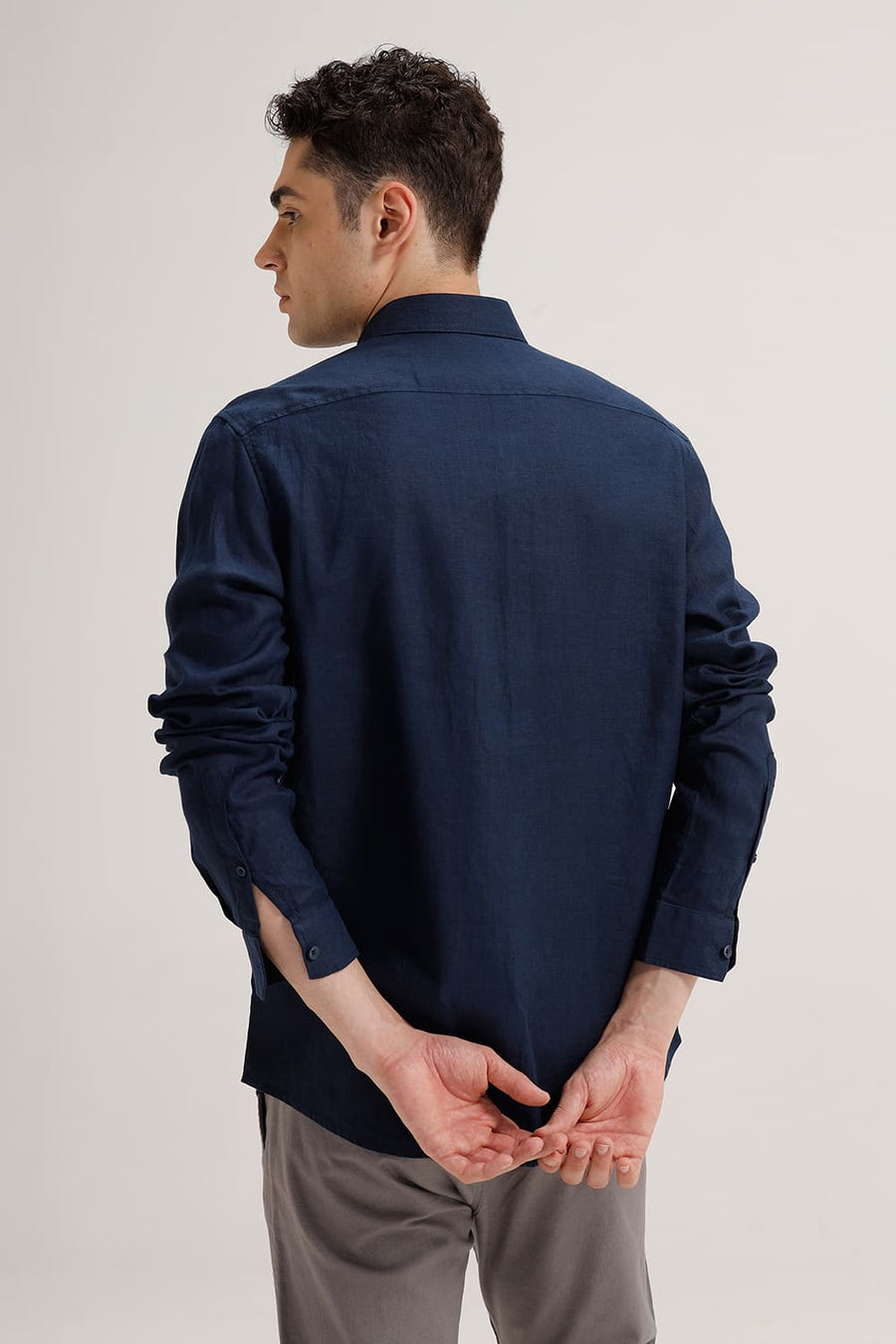 BASICS SLIM FIT INSIGNIA NAVY LINEN COTTON SHIRT