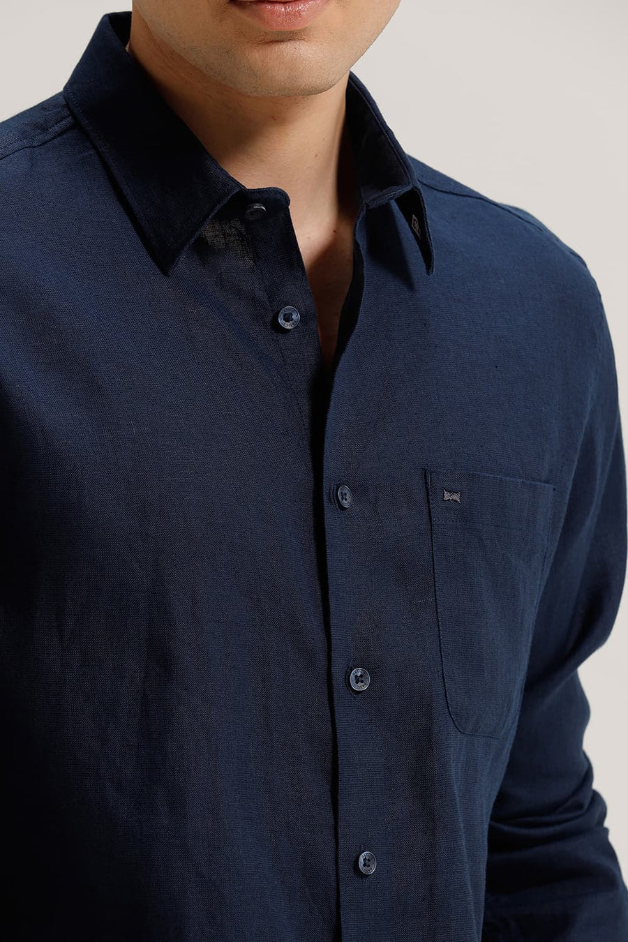 BASICS SLIM FIT INSIGNIA NAVY LINEN COTTON SHIRT
