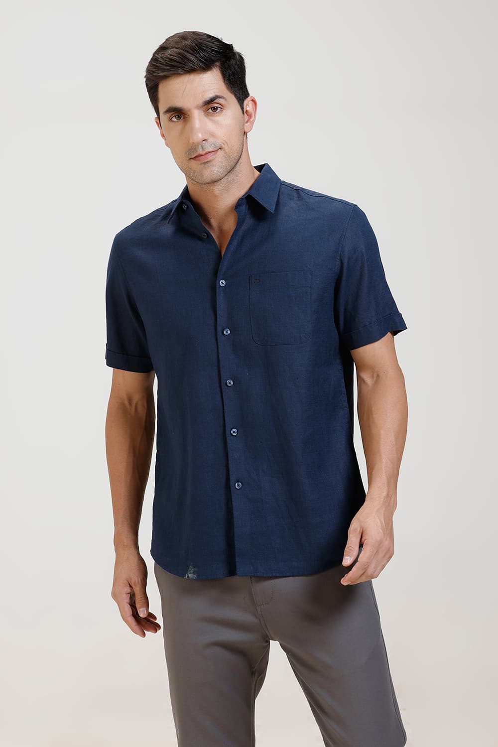 SLIM FIT LINEN COTTON HALFSLEEVES SHIRT