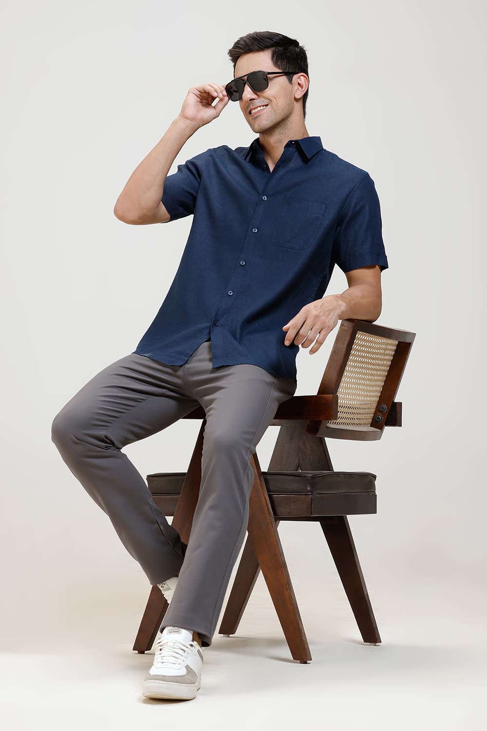 SLIM FIT LINEN COTTON HALFSLEEVES SHIRT