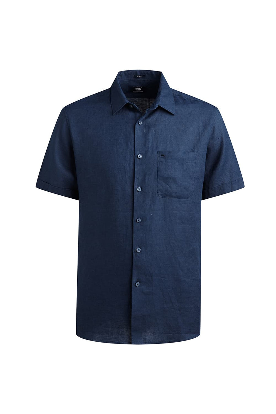 BASICS SLIM FIT INSIGNIA NAVY LINEN COTTON HALFSLEEVES SHIRT