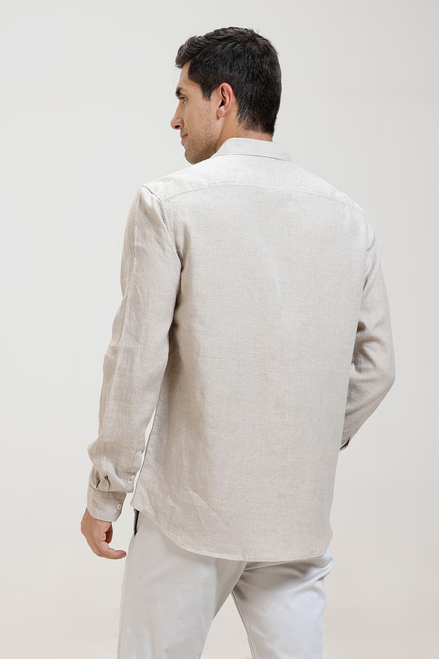 BASICS SLIM FIT NATURAL SAND LINEN COTTON SHIRT