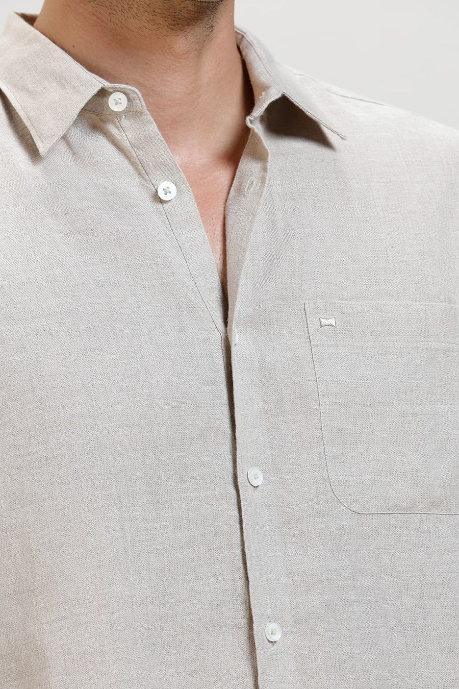BASICS SLIM FIT NATURAL SAND LINEN COTTON SHIRT