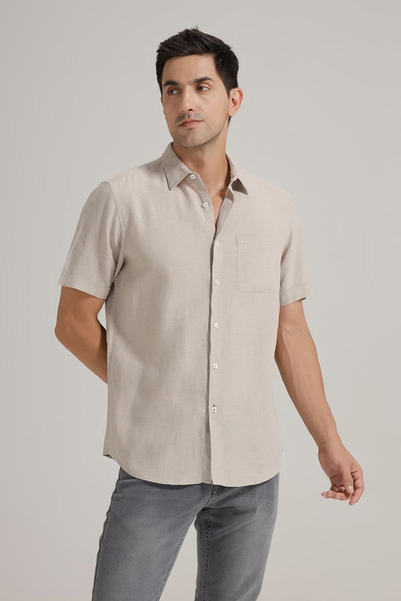 SLIM FIT LINEN COTTON HALFSLEEVES SHIRT