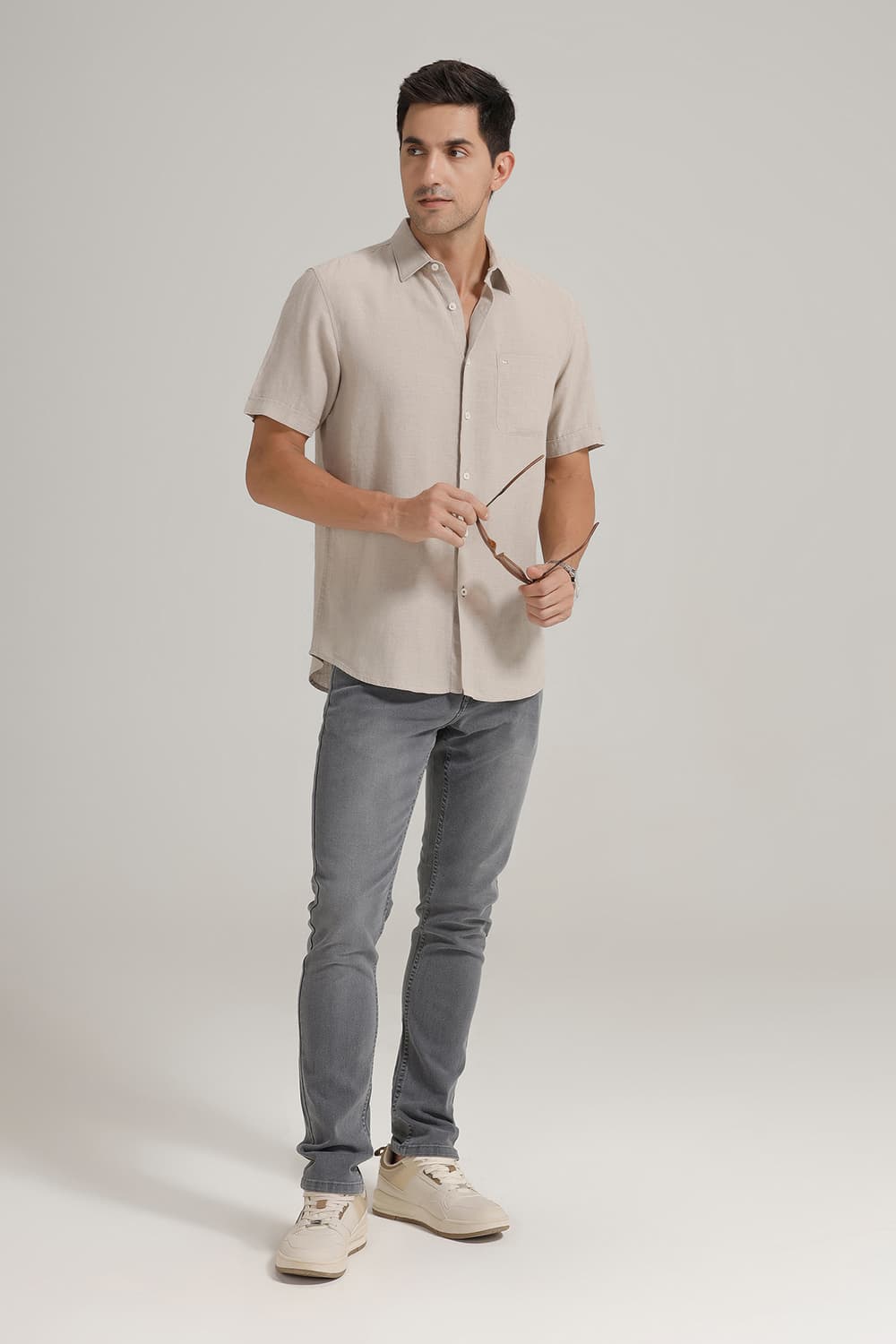 SLIM FIT LINEN COTTON HALFSLEEVES SHIRT
