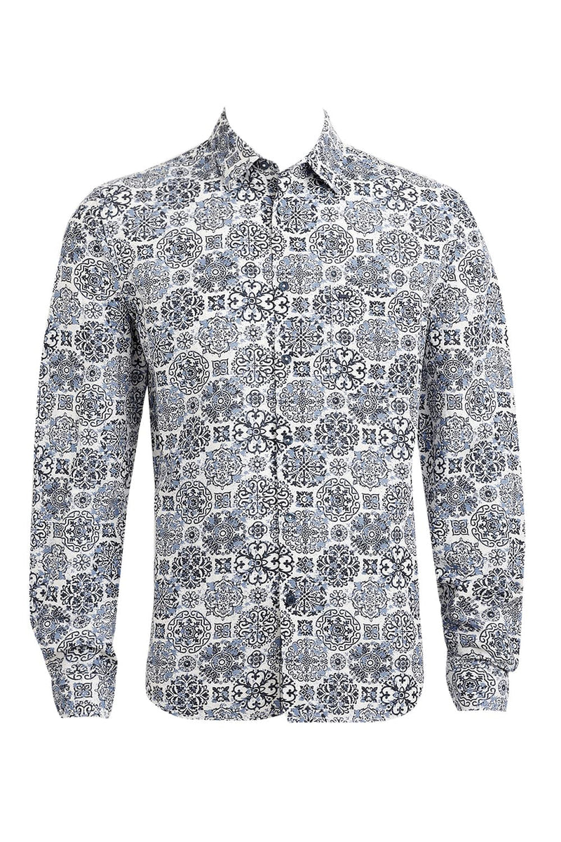 SLIM FIT VISCOSE LINEN PRINTED SHIRT