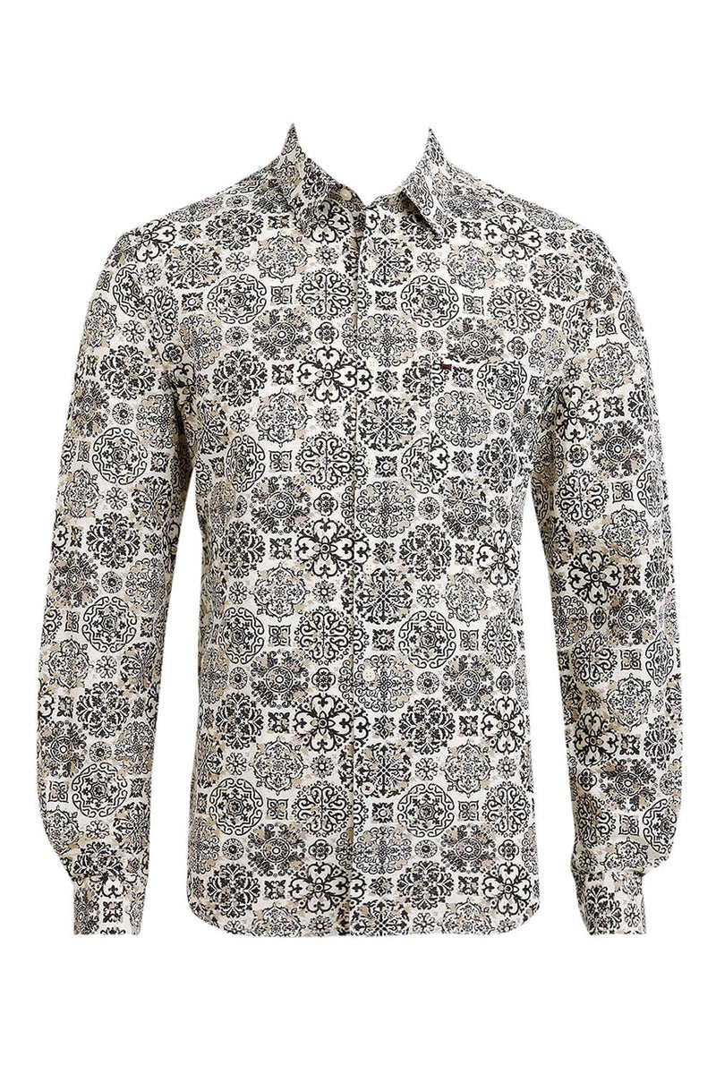SLIM FIT VISCOSE LINEN PRINTED SHIRT