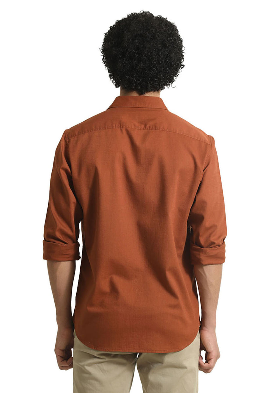 BASICS SLIM FIT COCONUT BROWN COTTON SLUB TWILL SHIRT