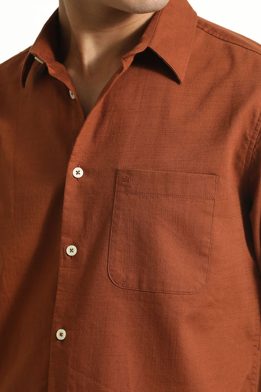 BASICS SLIM FIT COCONUT BROWN COTTON SLUB TWILL SHIRT