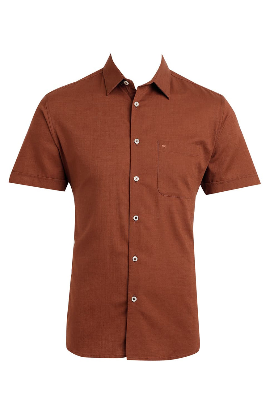 BASICS SLIM FIT COCONUT BROWN COTTON SLUB TWILL HALFSLEEVES SHIRT
