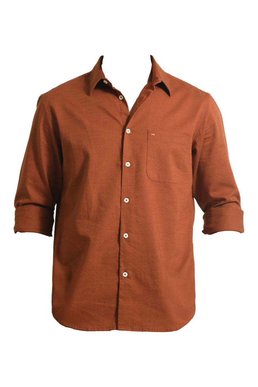 BASICS SLIM FIT COCONUT BROWN COTTON SLUB TWILL SHIRT
