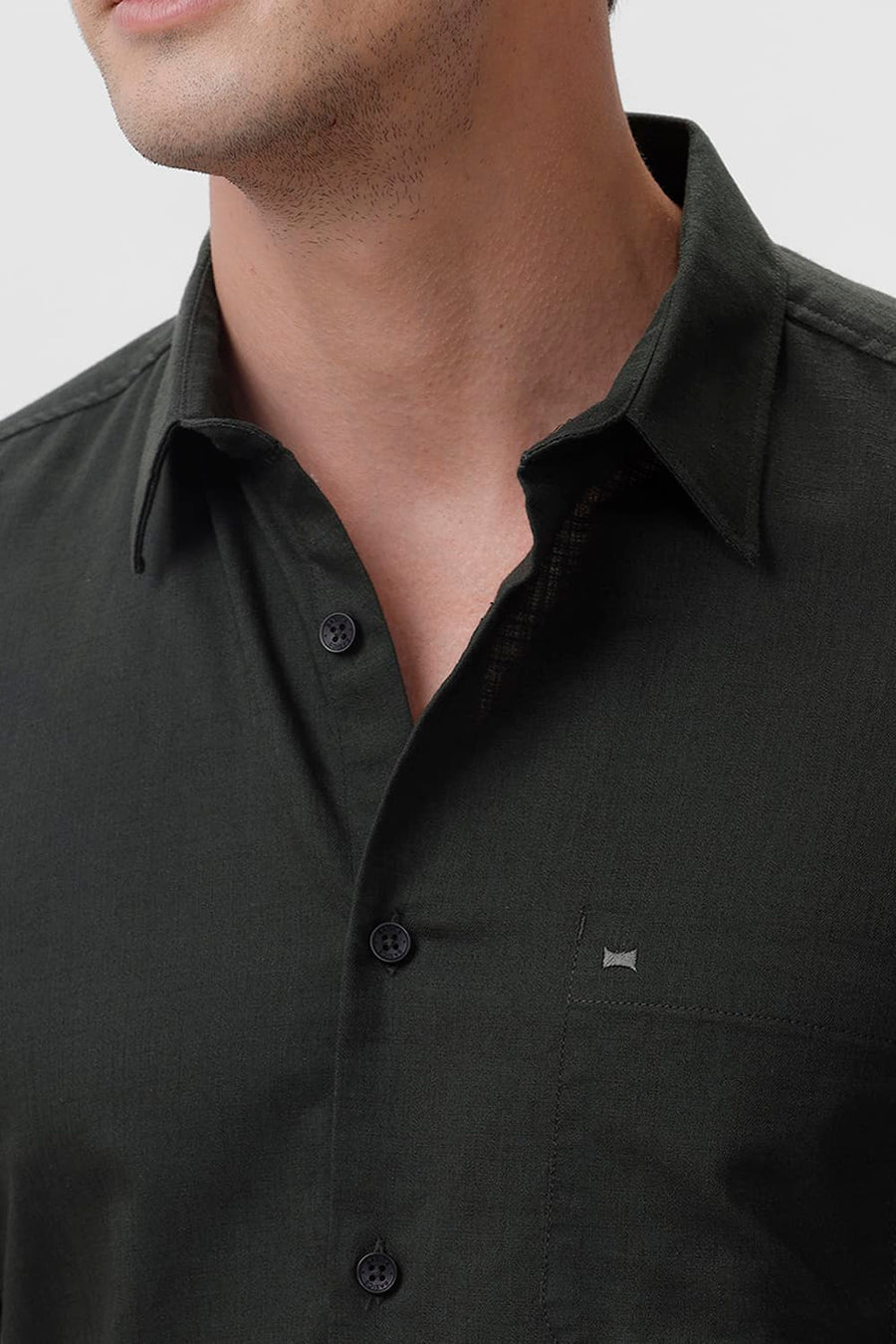 BASICS SLIM FIT MOUNTAIN GREEN COTTON SLUB TWILL SHIRT