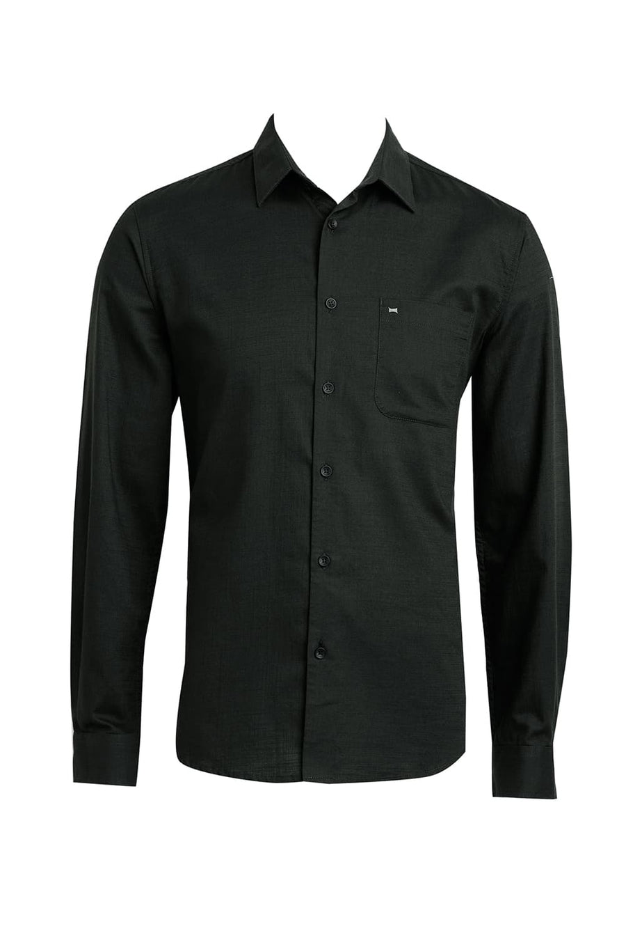 BASICS SLIM FIT MOUNTAIN GREEN COTTON SLUB TWILL SHIRT
