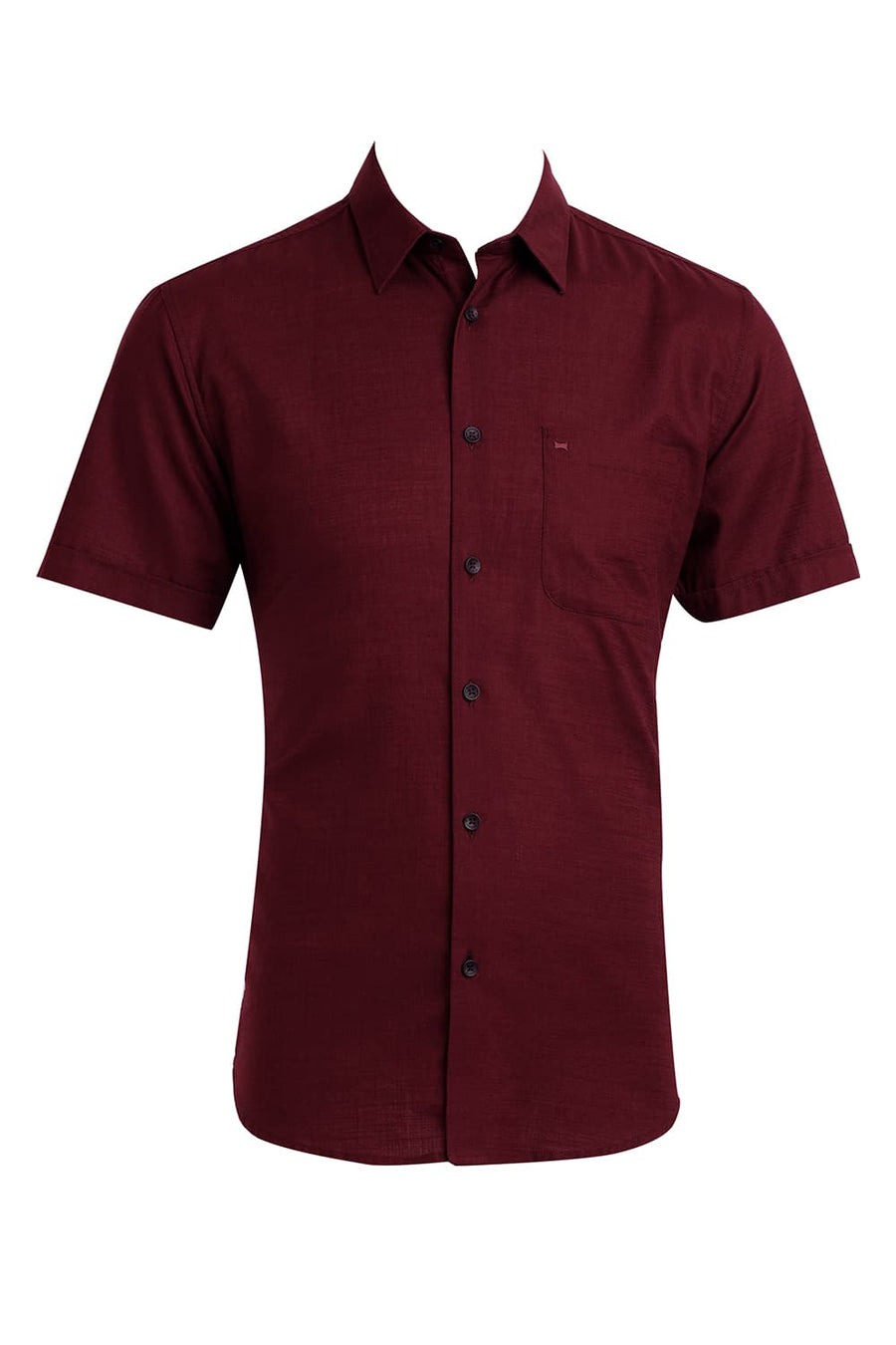 BASICS SLIM FIT PORT MAROON COTTON SLUB TWILL HALFSLEEVES SHIRT