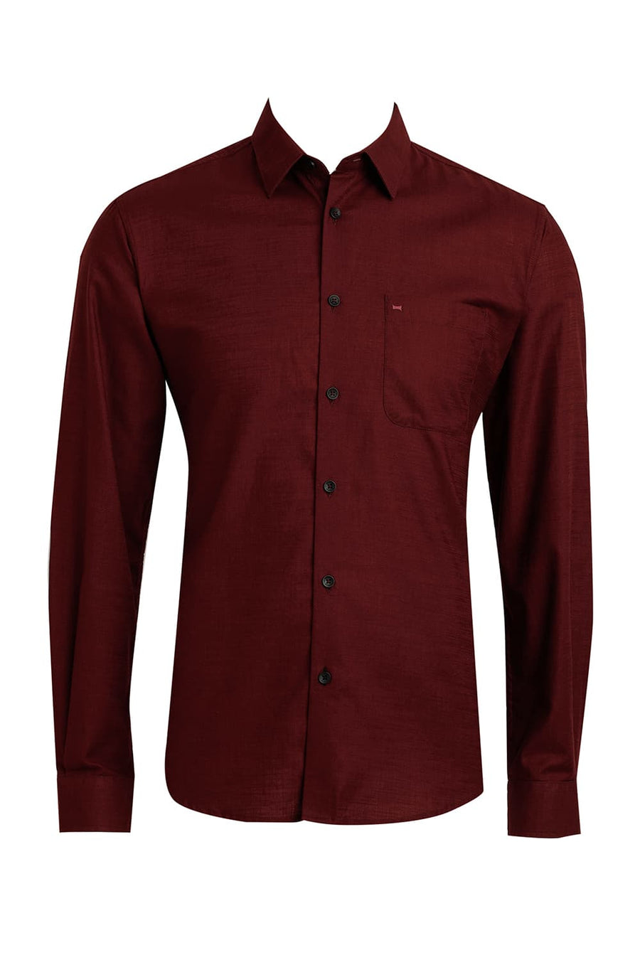 BASICS SLIM FIT PORT MAROON COTTON SLUB TWILL SHIRT