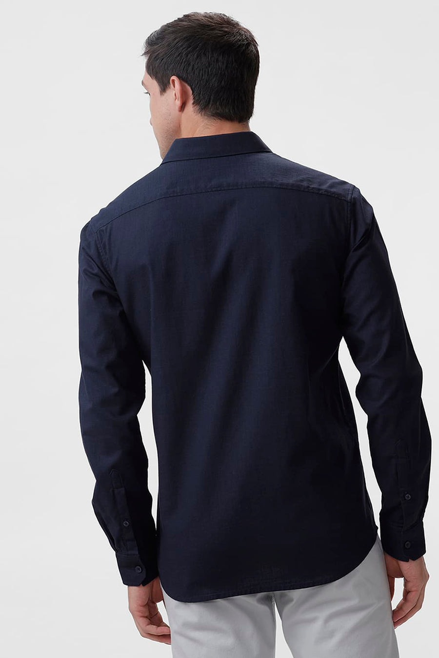 BASICS SLIM FIT NAVY NIGHTS COTTON SLUB TWILL SHIRT