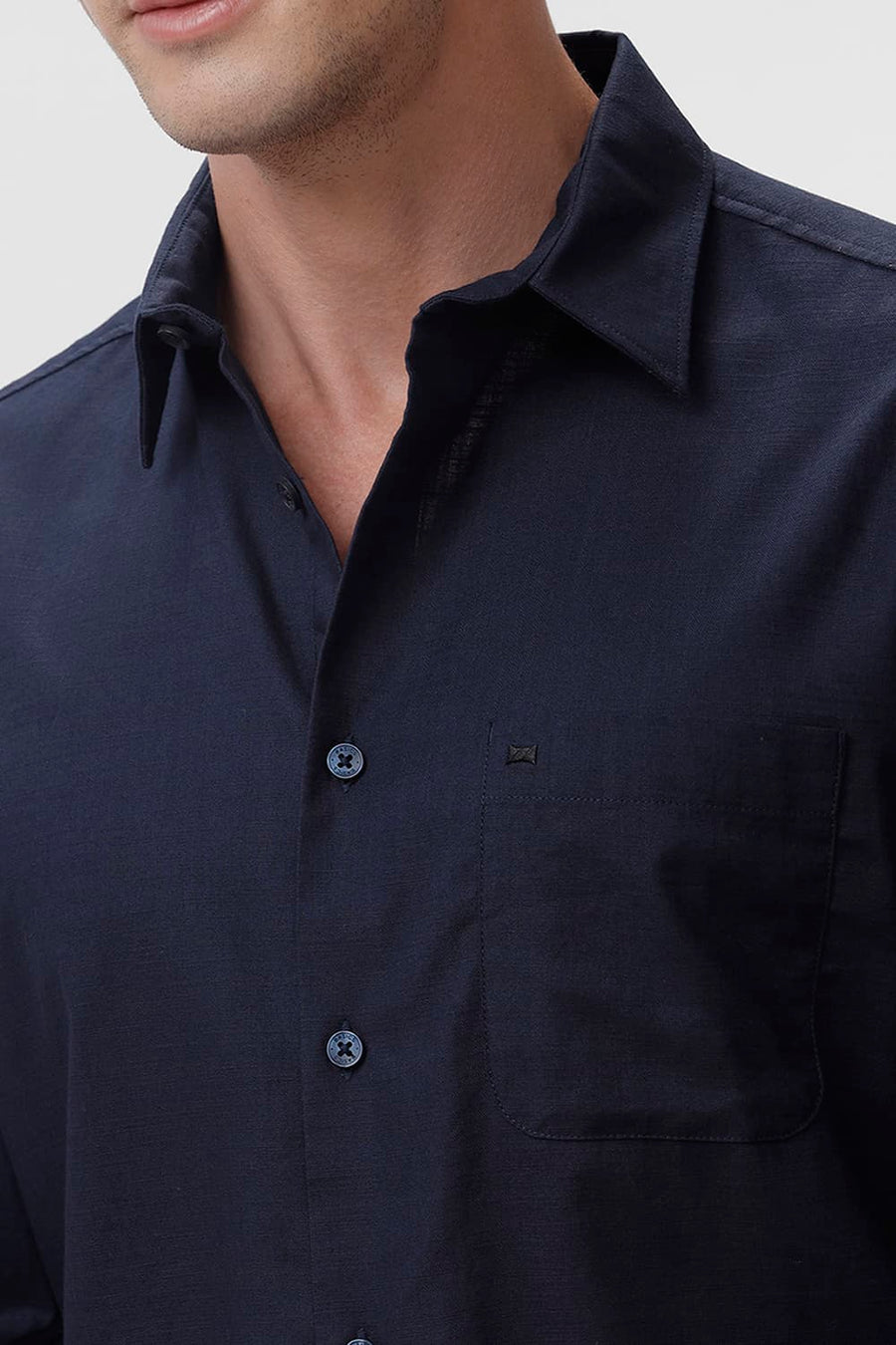 BASICS SLIM FIT NAVY NIGHTS COTTON SLUB TWILL SHIRT