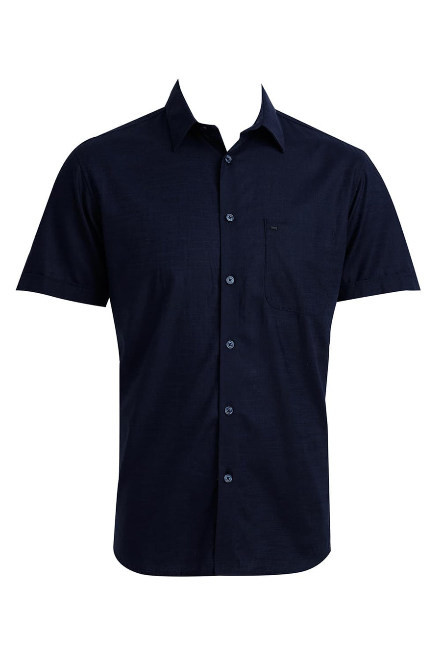 BASICS SLIM FIT NAVY NIGHTS COTTON SLUB TWILL HALFSLEEVES SHIRT