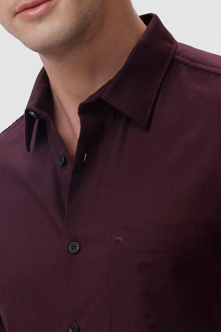 BASICS SLIM FIT WINE PURPLE COTTON SLUB TWILL SHIRT