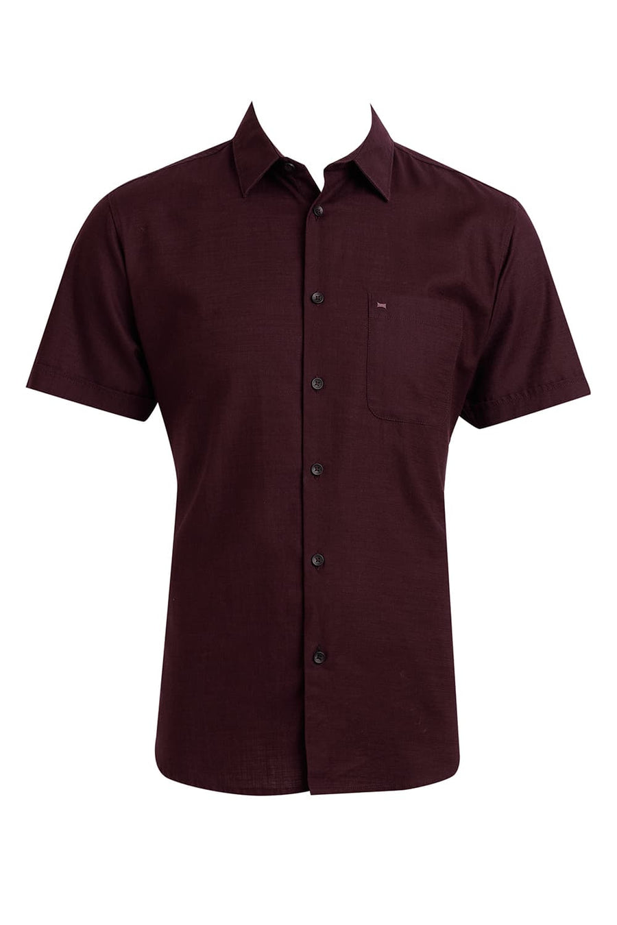 BASICS SLIM FIT WINE PURPLE COTTON SLUB TWILL HALFSLEEVES SHIRT