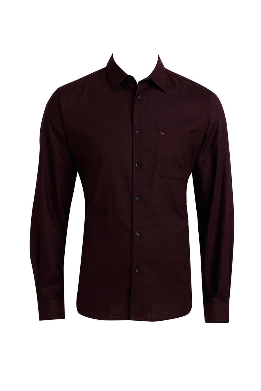 BASICS SLIM FIT WINE PURPLE COTTON SLUB TWILL SHIRT