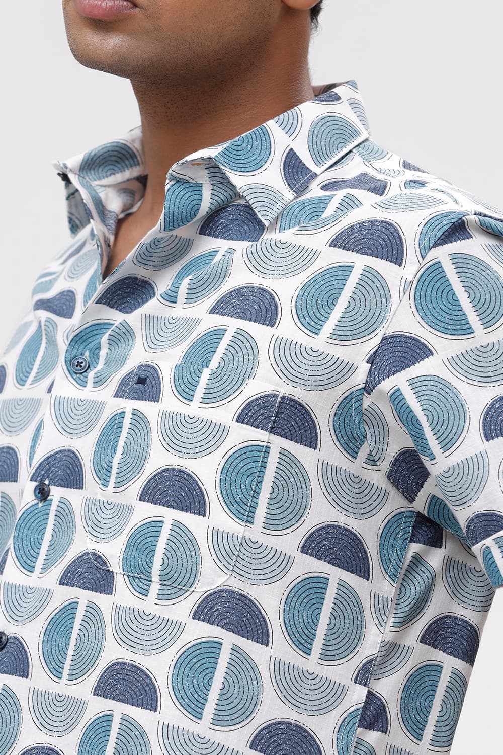 SLIM FIT COTTON TWILL SLUB PRINTED HALFSLEEVES SHIRT