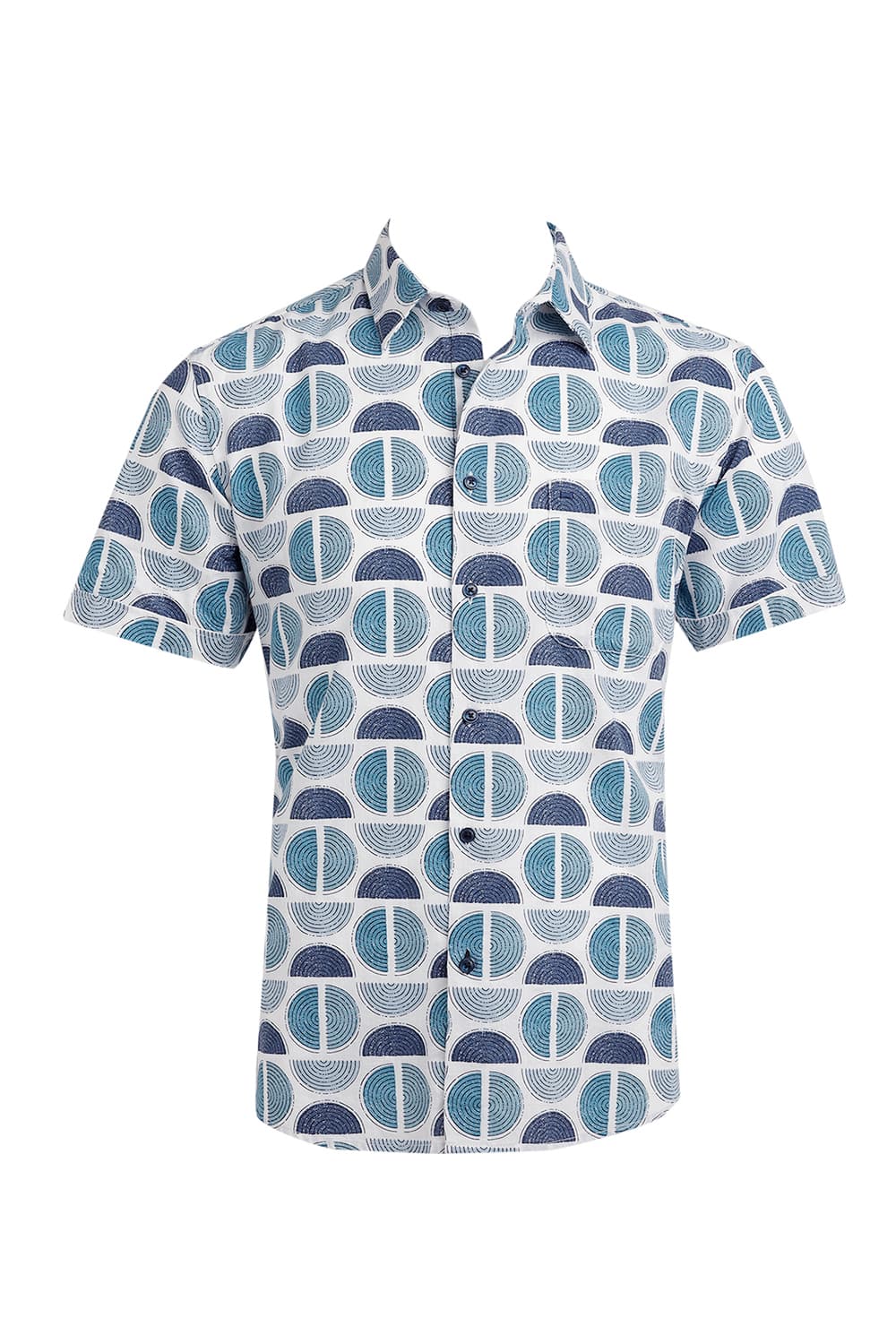 SLIM FIT COTTON TWILL SLUB PRINTED HALFSLEEVES SHIRT