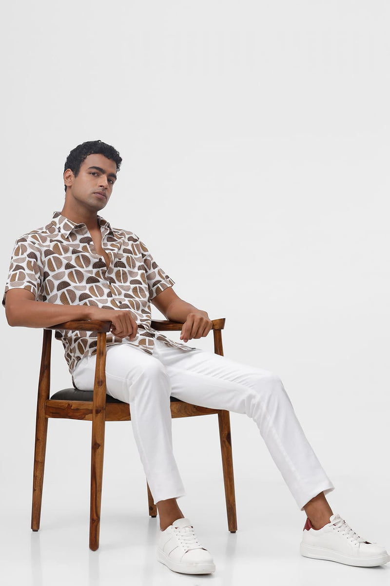 SLIM FIT COTTON TWILL SLUB PRINTED HALFSLEEVES SHIRT