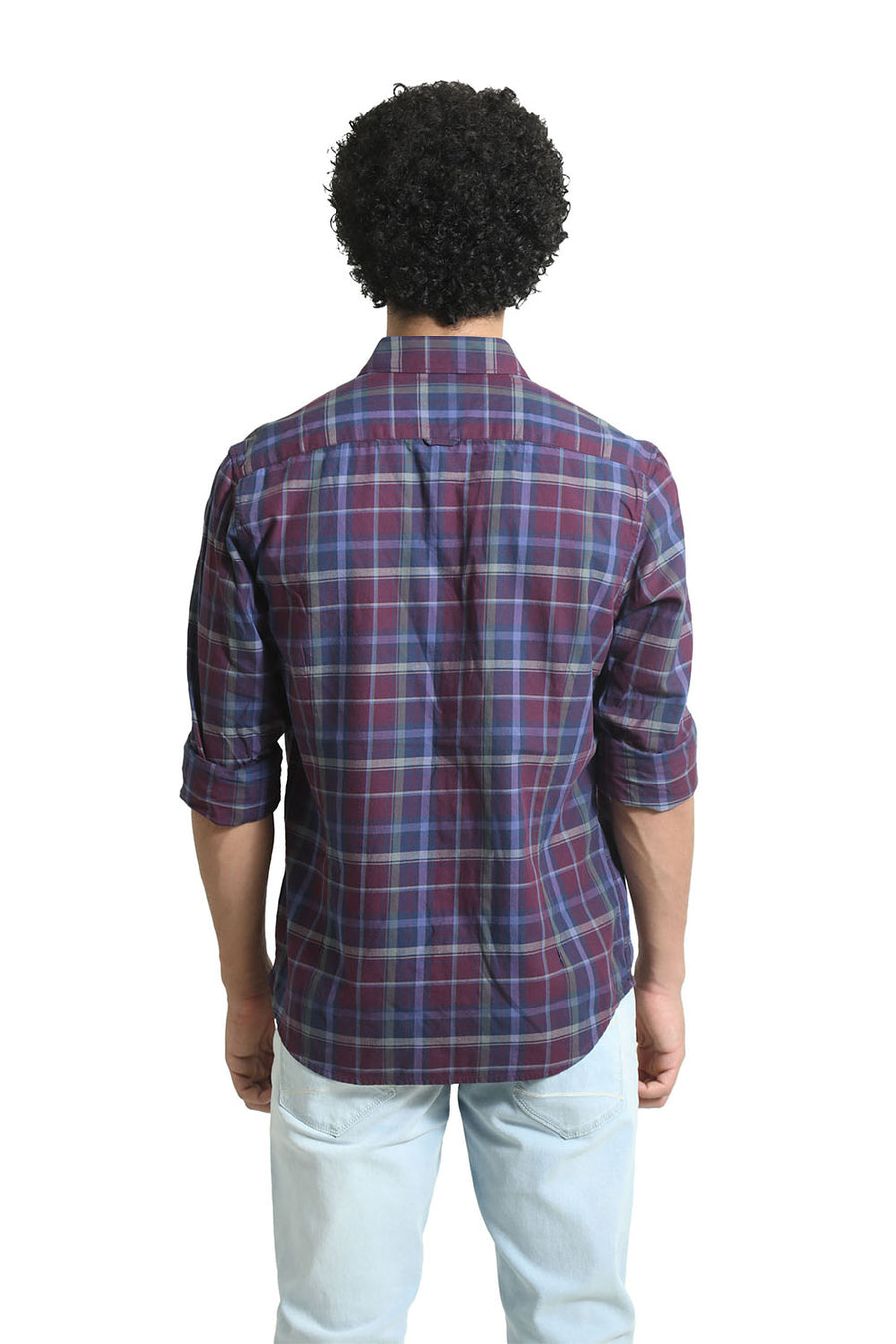 BASICS SLIM FIT BLACK BERRY WINE COTTON TWILL CHECKS SHIRT