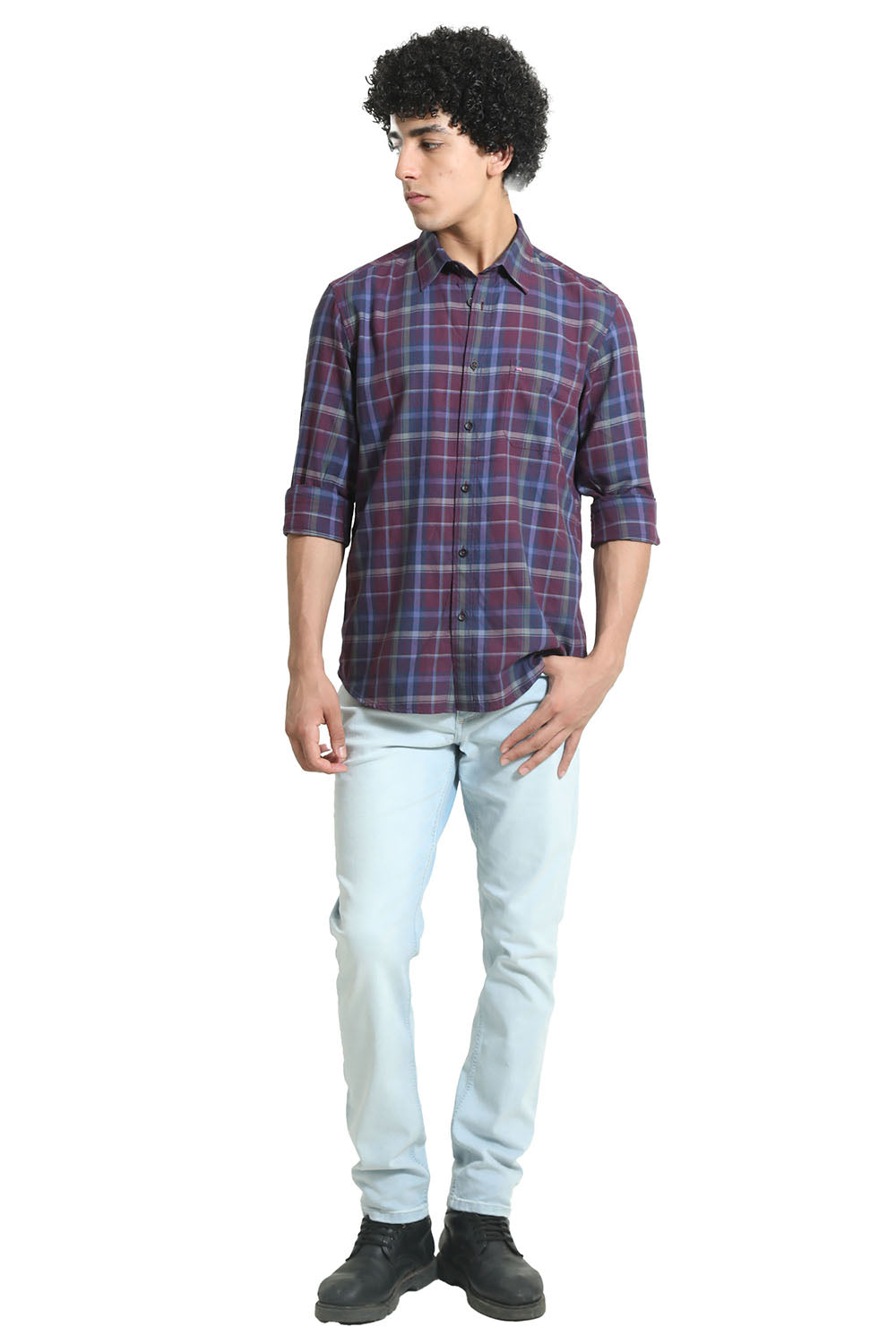 SLIM FIT COTTON TWILL CHECKS SHIRT