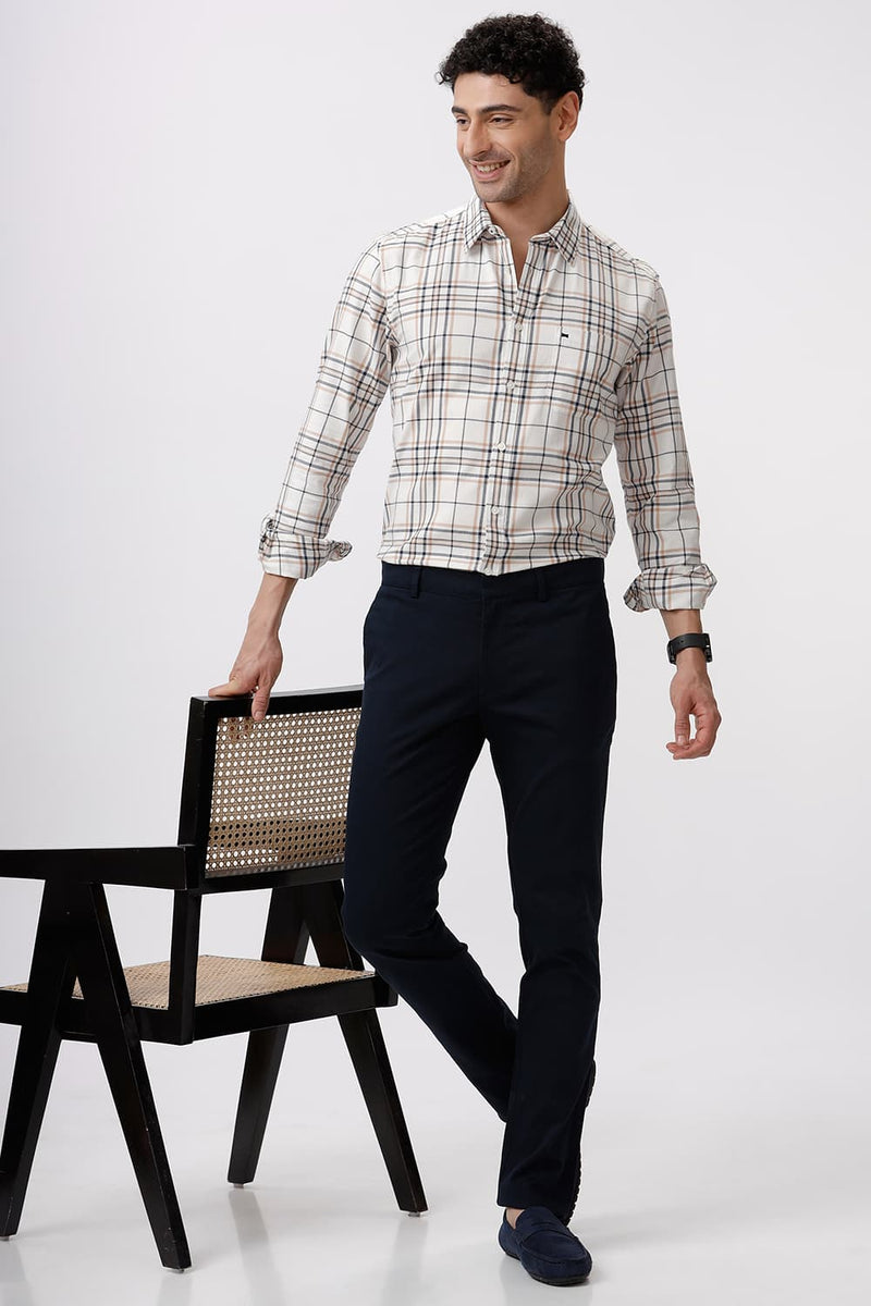 SLIM FIT COTTON HERRINGBONE TWILL CHECKS SHIRT