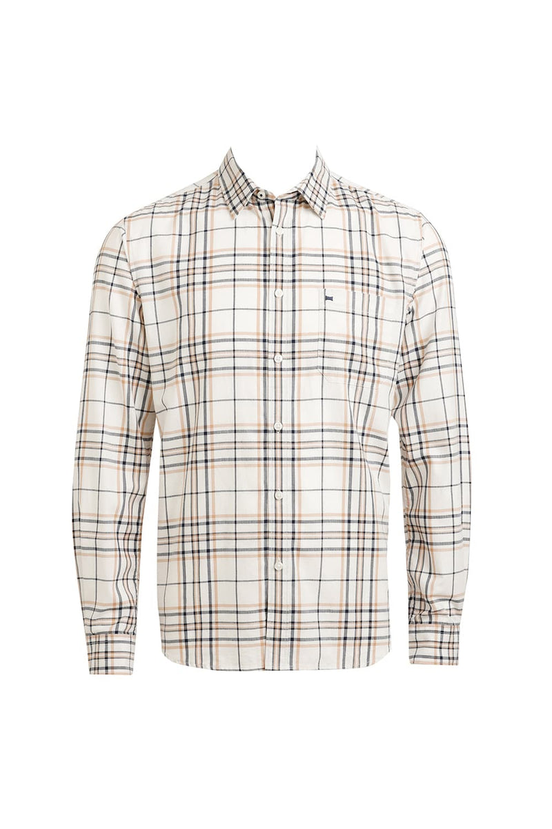 SLIM FIT COTTON HERRINGBONE TWILL CHECKS SHIRT