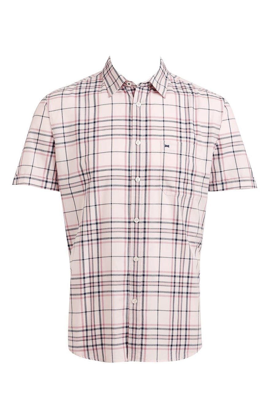 BASICS SLIM FIT DUSTY PINK COTTON HERRINGBONE TWILL CHECKS HALFSLEEVES SHIRT