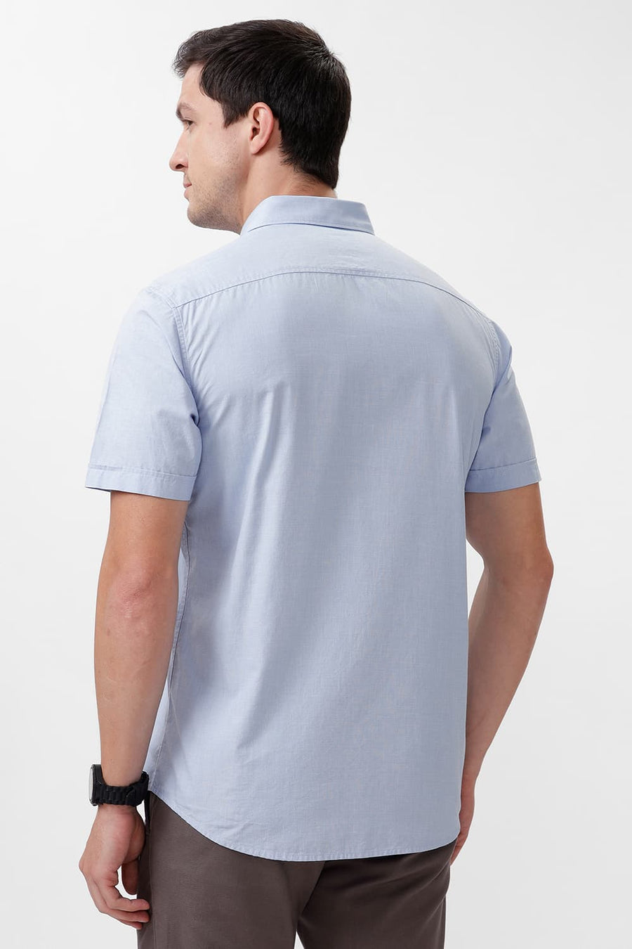 BASICS SLIM FIT HEATHER BLUE COTTON FIL-A-FIL HALFSLEEVES SHIRT