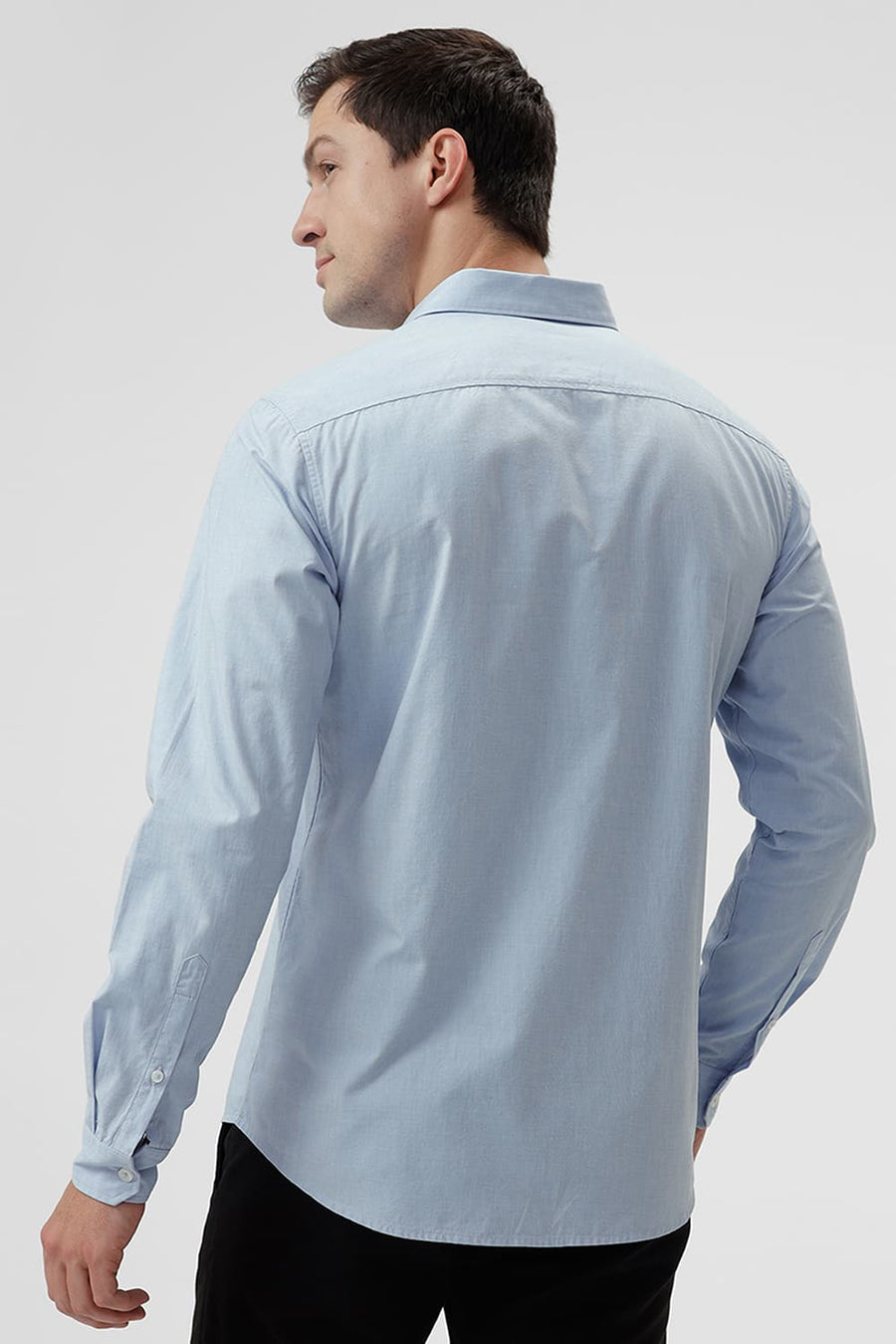 BASICS SLIM FIT HEATHER BLUE COTTON FIL-A-FIL SHIRT